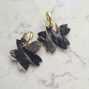 Créoles en plaqué or et pampille fleur de cerisier noir et gris