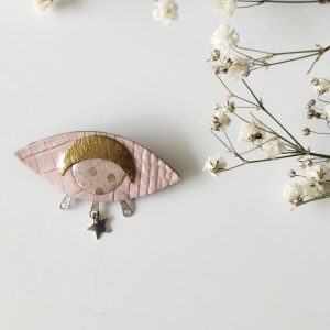 Broche œil rose or et argent 925 rose